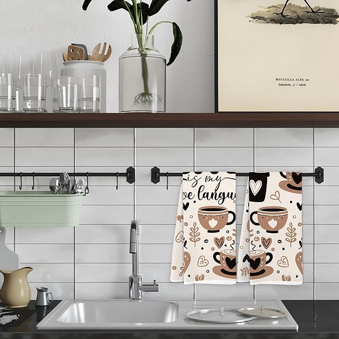 Trendy Coffee Kitchen Towels Set of 2, Coffee Lover Gifts Ideas Dish Tea Hand Towels for Kitchen Bar Station Shop Decor, Barista Towels, Barista Gifts, 16x24 Inch