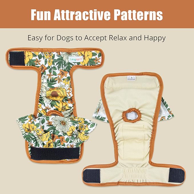 Langsprit Washable Female Dog Diapers (3 Pack) - Reusable Dog Diapers for Female Dogs - Highly Absorbent Dog Dresses for Dogs in Period,Heat or Excitable Urination(Large)