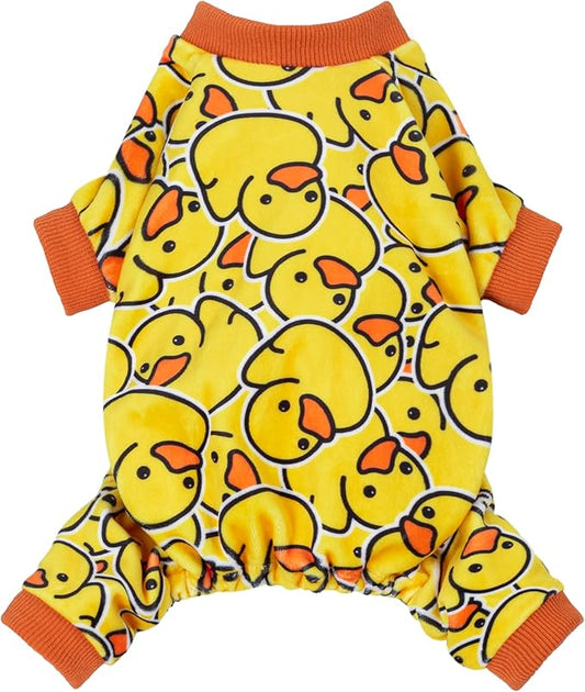 Fitwarm Funny Duck Dog Pajamas, Dog Winter Clothes for Small Dogs Girl, Lightweight Velvet Pet Jumpsuit, Cat Onesie, Yellow, Medium