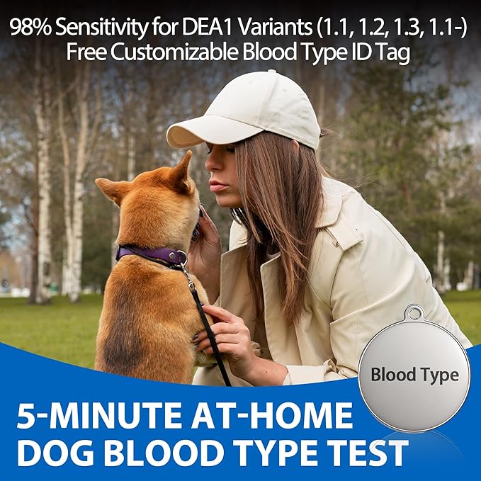 Canine Dog Blood Typing Test Kit for DEA1 Detection | at-Home Dog Blood Type Test with Free Stainless Steel ID Tag