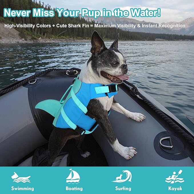 Dogcheer Dog Life Jacket, Cute Shark Dog Life Vest for Swimming Boating with Superior Buoyancy and Rescue Handle, Adjustable Puppy Floating Swim Vest for Small Medium Large Dogs - Pool Blue, XS