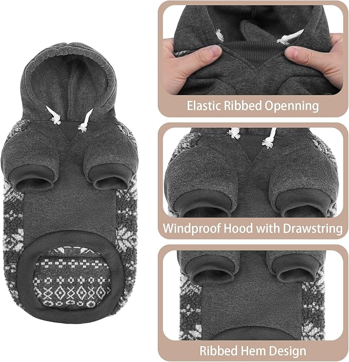 PUPTECK Dog Hoodie Puppy Sweatshirt Warm Dog Sweater Winter Clothes Cold Weather Coats for Small Medium Large Dogs, Snow, S/M