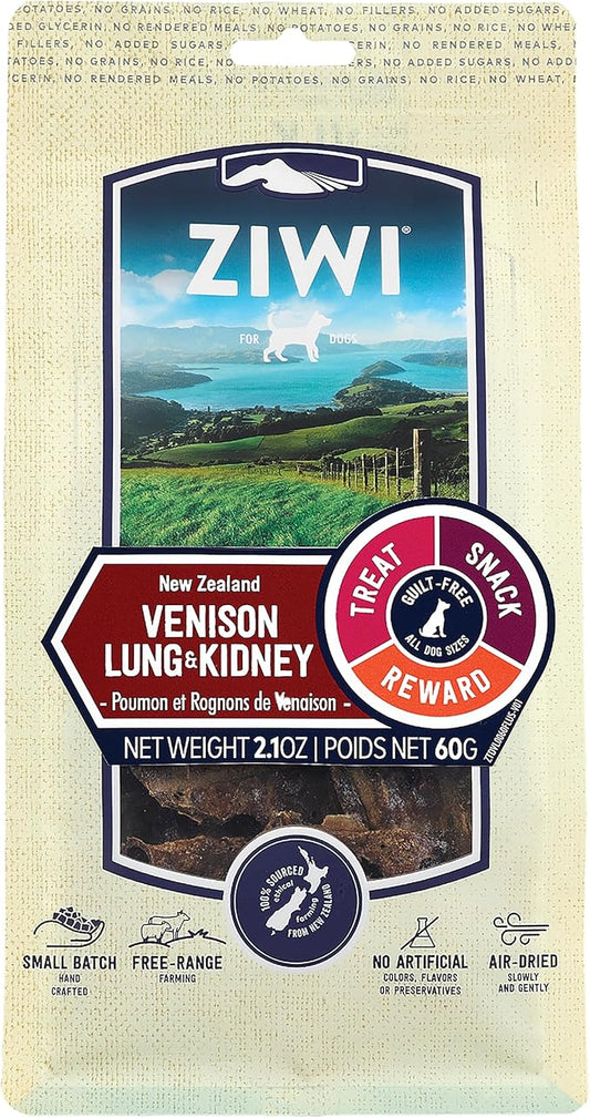 ZIWI Dog Chews and Treats – Venison Lung & Kidney - All Natural, Air-Dried, Single Protein, Grain-Free, High-Value Treat, Snack, Reward 2.1 Ounce (Pack of 1)