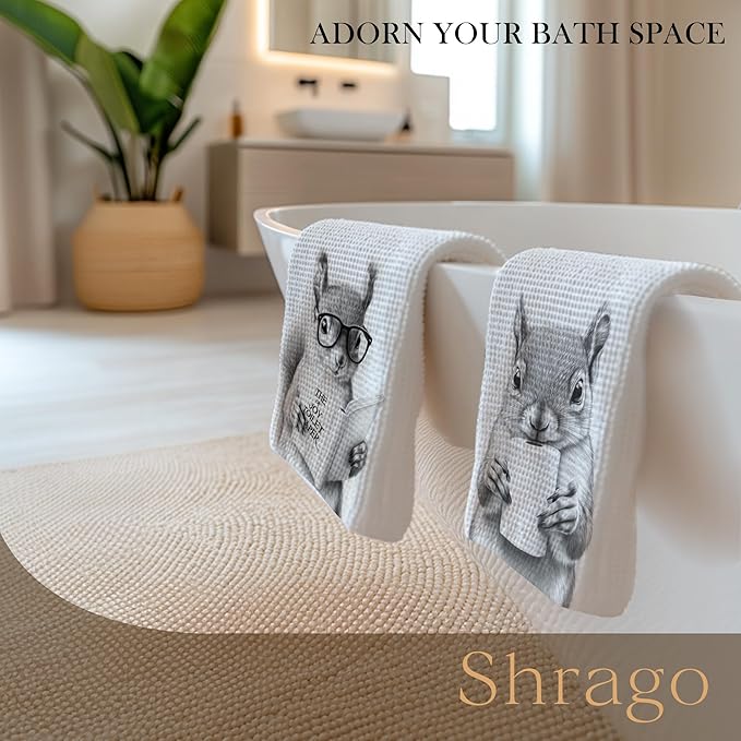 Funny Squirrel Bathroom Hand Towels, Kids Bathroom Decor, Gifts for Squirrel Lovers Hand Towels for Kids Bath Room Washroom, Animal Lovers Gifts, 16x24 Inch Set of 2