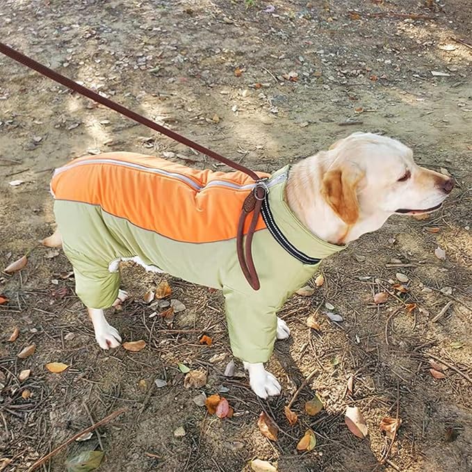 Four-Legged Thick Coat for Dogs, Zip Up Windproof Warm Winter Jacket, Reflective Waterproof Dog Snowsuit with Leash Ring, LightGreen,20