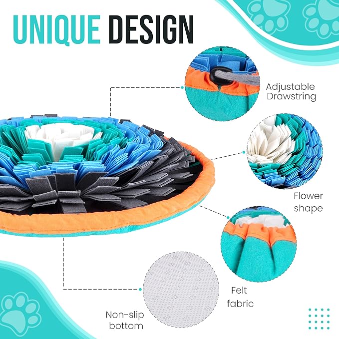 20" Dog Snuffle Mat - Interactive Dog Puzzle Toys for Enrichment - Large Slow Feeder Foraging Mat for Brain Games & Nosework Training - Washable Pet Sniff Mat with Training Clicker & Whistle