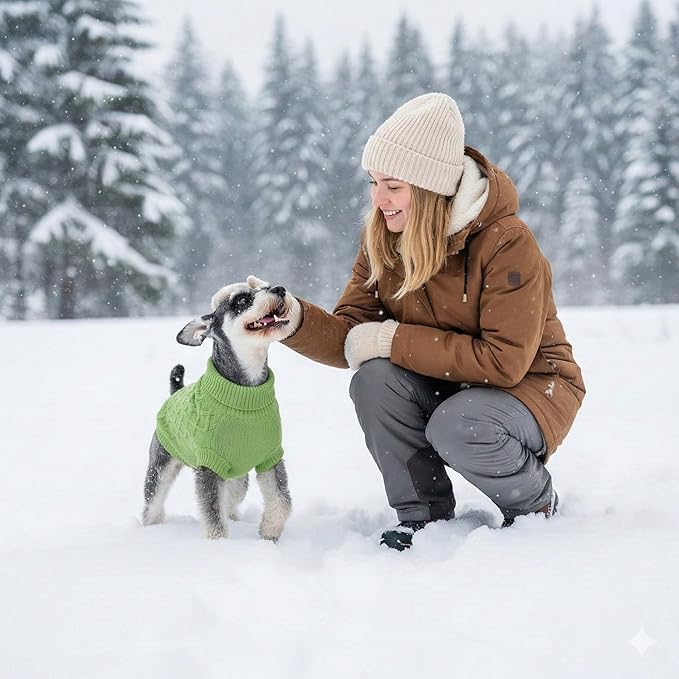 Dog Pullover Sweater, Cable Knitwear, Classic Turtleneck Warm and Soft Clothes for Chihuahua, Bulldog, Dachshund, Pug, Yorkie,Dog Outfits for Small Dogs Medium Dogs, (Green M)…