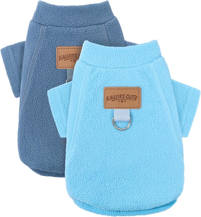 2 Pack Dog Sweaters with Leash Ring Fleece Dog Winter Clothes for Small Medium Dogs Girl Boy Turtleneck Pet Pullover Sweatshirt Puppy Sweaters Cat Apparel Clothing, M, (Blue+Steel Blue)
