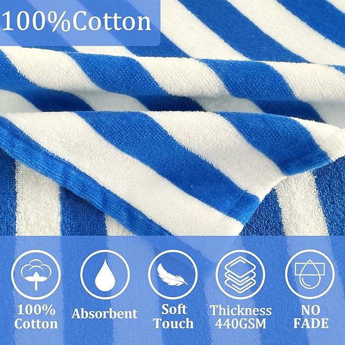 VOOVA & MOVAS Toddler Hooded Bath Towels 0-3T, 25''X40, Soft | Thick | 100% Cotton | Absorbent Towel Wrap for Baby, Perfect for Beach, Pool, Bath, Swimming,Blue Stripe