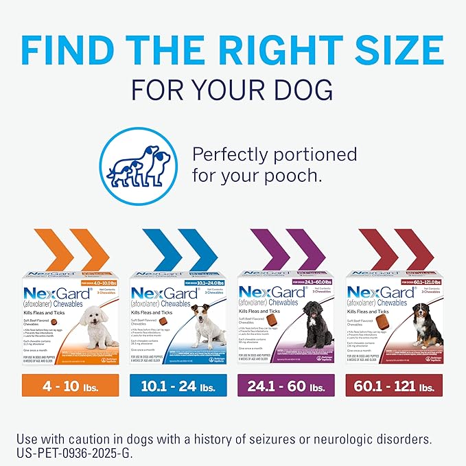 NexGard® (afoxolaner) Flea and Tick Protection for Dogs Oral Soft Beef Flavored Chewables, 4 to 10 lbs. (Orange Box) 1 Chew (1 Month Supply)
