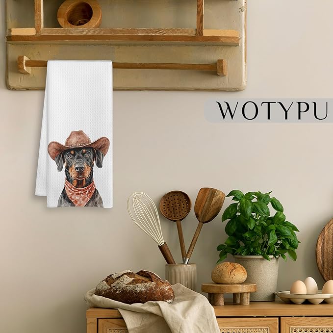 Doberman Pinscher Gift Kitchen Towels, Doberman Gifts Dish Tea Towel for Kitchen Decor, Funny Dobermann Dog Hand Towels for Bathroom Decor, Dog Lover Mom Gifts, 16x24 Inch