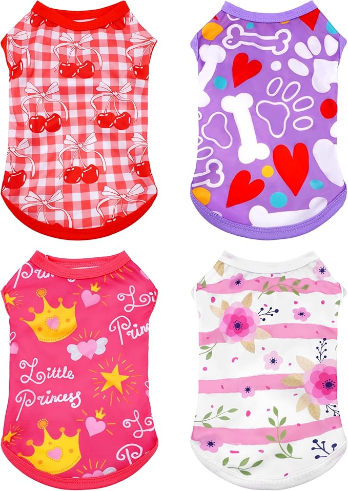 PET SHOW 4 Pack Dog Shirts for Small Dogs Female Tank Top Tee Red Pink T-Shirts Pets Sleeveless Vest Girl Dog Clothes(X-Large)