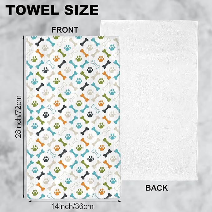 Hand Towels Set of 2 Colored Dog Footprint Towels for Bathroom Soft Absorbent Decorative Hand Bath Towels Dish Towels for Kitchen Sports Gym Yoga Home Decor 14 x 28 in