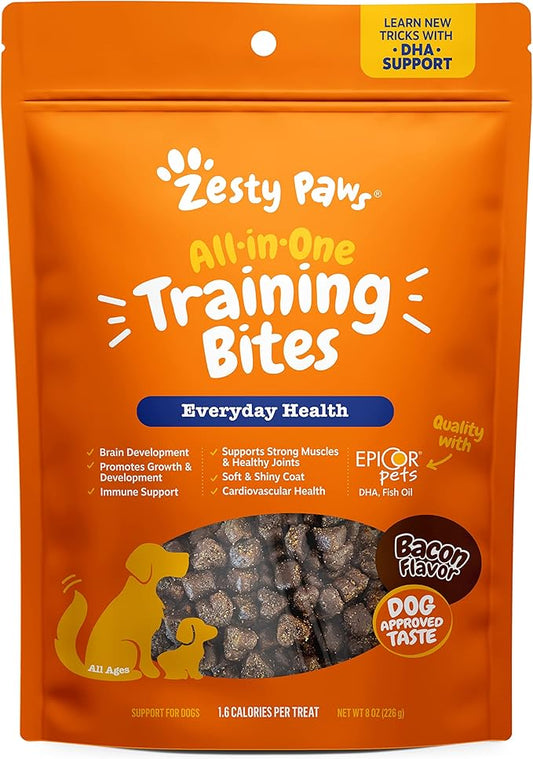 Zesty Paws Training Treats for Dogs & Puppies - Dog Treats for Training - Healthy Dog Chews for Hip, Joint & Muscle Health - for All Breeds and Ages - Bacon Flavor - 8oz