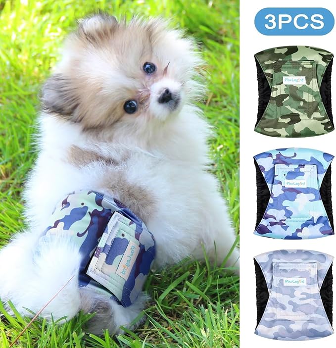 Paw Legend Washable Dogs Diapers Male Dog Belly Bands for Male Dogs Diapers Reusable Puppy & Doggie Diapers Male (3 Pack, Medium)