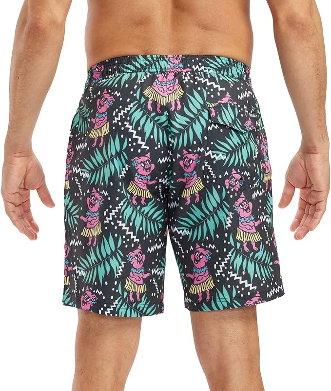 Tipsy Elves Men's Stretch Swim Trunks 7 Inch Inseam 4-Way Stretch with Mesh Liner - Quick-Dry Funny Swimwear Bathing Suit