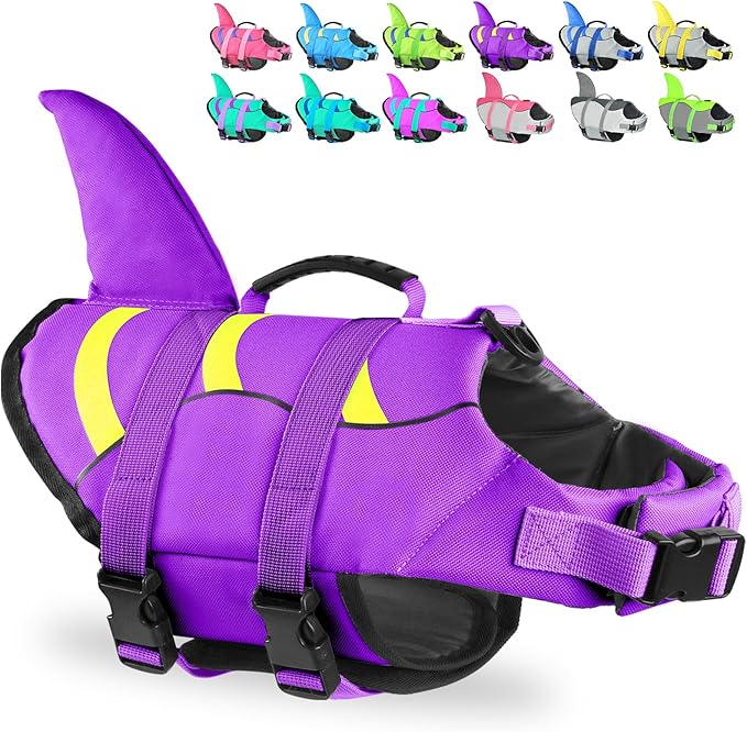 Fragralley Dog Life Jacket Shark, Dog Life Vest Adjustable Ripstop, Dog Swimming Safety Vest with Superior Buoyancy & Rescue Handle for Small Medium Large Dogs, Swim, Pool, Beach, Boating