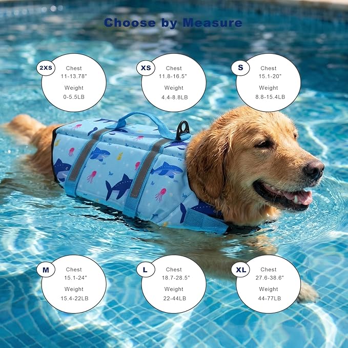 Doglay Dog Life Jacket, Dog Life Vest for Swimming Boating, Adjustable Puppy Life Jacket with Reflective Stripes, Superior Buoyancy Pet Swimming Vest for Small Medium and Large Dogs