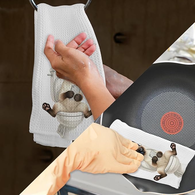 Funny Siamese Cat Gifts Hand Towels for Bathroom Decor, Funny Cats Dish Tea Towels, Siamese Cat Theme Gifts Hand Towel for Restroom Kitchen Toilet Decor, 16x24 Inch
