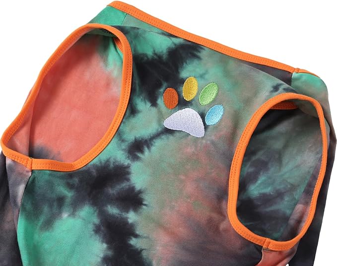 Dog Shirt Dog Vest Summer Tie Dye Dog Clothes Cool Breathable Cotton T-Shirt Medium Large Dog Boys Girls Shirt(GreenOrange, Medium)