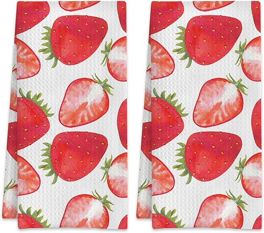 Strawberry Watercolor Hand Towels,Set of 2 Absorbent Pink Strawberries Bath Towel Kitchen Dish Towel Home Gym Hotel Bathroom Decor,16x24 Inches