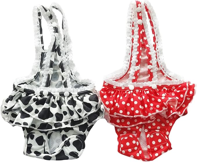 2 Pieces Washable Female Diapers with Suspender Comfort Reusable Doggy Diapers Reusable Puppy Sanitary Panties Dog Underwear Diaper for Small Girl Dogs in Period Heat (Red&Black,L)
