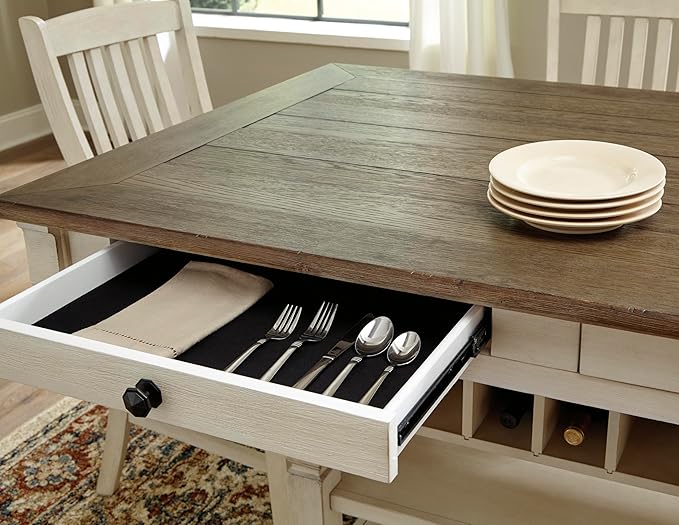 Signature Design by Ashley Bolanburg Rectangular Counter Dining Room Table, 4 Drawers, Seats 6, Storage Rack, Wood, 60" W x 40" D x 36" H, White & Brown