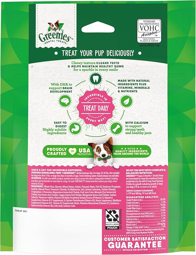 Greenies Dental Treats for Dogs, Veterinarian-Recommended Natural Puppy Treats Regular Size, 6 oz. Pack, 6 Count