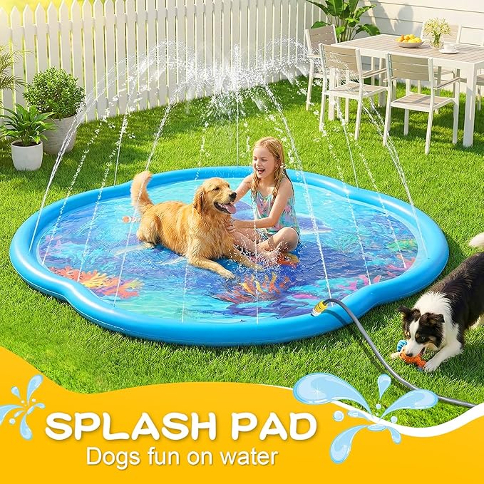 Splash Pad Sprinkler for Kids & Dog, 75" Round Sea World Splash Pad for Toddler 4-8, Thicken Outdoor Water Toy Play Mat for Children, Backyard Inflatable Sprinkler Shallow Pool Fountain Pad