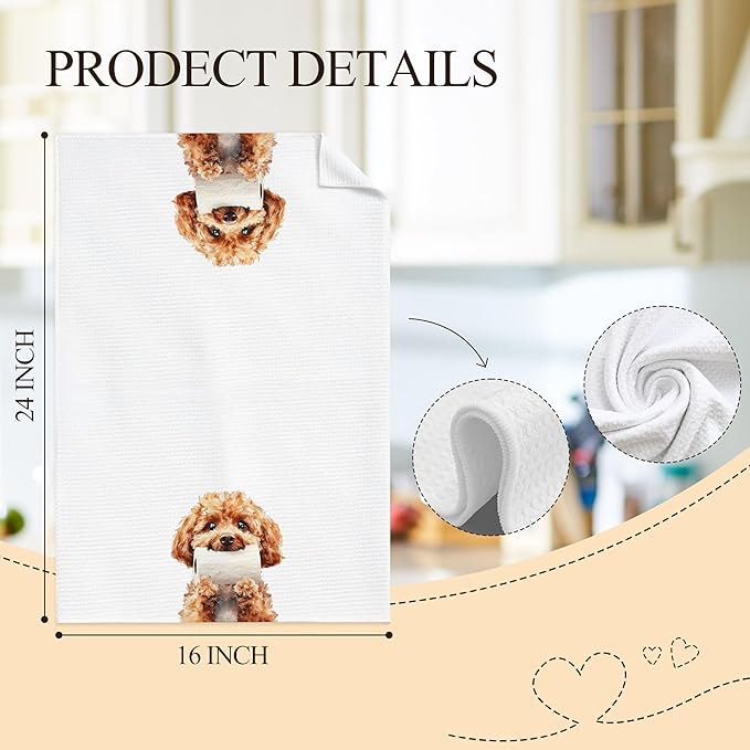Funny Poodle Dog Bathroom Hand Towels, Poodle Lover Gifts for Women Men, Funny Bathtub Dog Hand Towels for Bathroom Toilet Washroom Restroom Decor, 16x24 Inch Set of 2