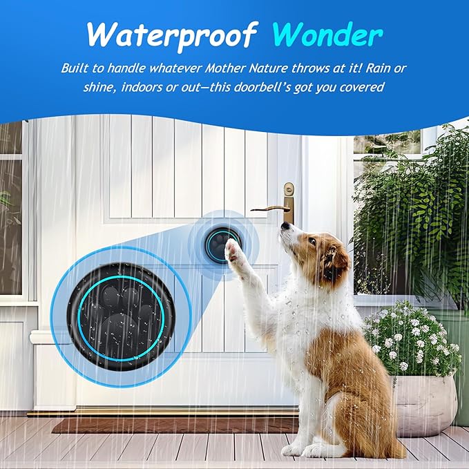 Soft Ring Blk Dog Bells to Go Outside - Wireless Dog Door Bell with 1000ft Range, 60 Melodies, LED, Waterproof Potty Training Bell for Dogs - Dog Door Bells for Potty Training(2 Receivers & 1 Bell)