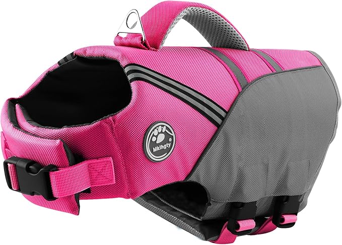 Mklhgty Dog Life Jacket for Swimming & Boating, Ripstop Safety Vest with Rescue Handle, High Buoyancy Preserver for Small Medium Large Dogs