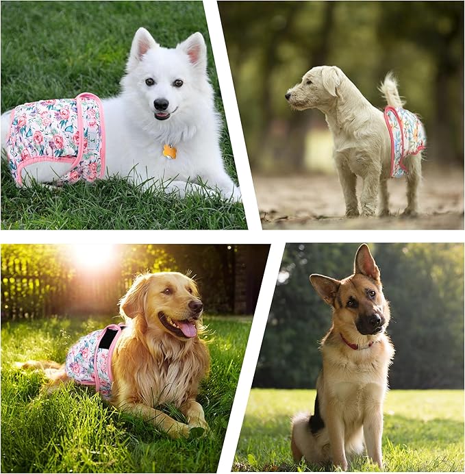 3Pack Reusable Dog Diapers Female,Washable Diaper for Doggie,Highly Absorbent Dog Diaper,Adjustable Leakproof Puppy Girl Dog Diapers for Heat,Incontinence,Period Doggy Nappies L