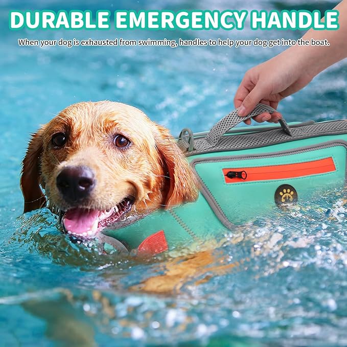 High Buoyancy Life Jacket for Dogs, Dog Life Vest for Swimming Adjustable Reflective Dog Floating Vest, Good Visibility Pet Life Preserver with Rescue Handle for Medium Dogs, Turquoise, M