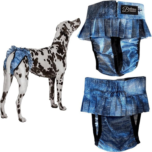 FINNERO Ballerina Dog Diaper – Washable, Reusable, Leak-Proof – Heat, Period & Urine Incontinence Protection – Comfortable, and Stylish Design – Adjustable Fit for Female Dogs – XXS, Denim