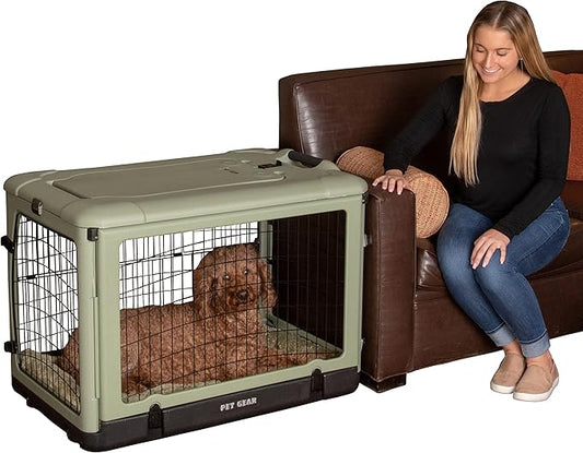 Pet Gear “The Other Door” 4 Door Steel Crate for Dogs/Cats with Garage-Style Door, Includes Plush Bed + Travel Bag, No Tools Required, 3 Models, 3 Colors