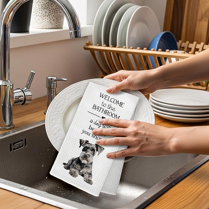 Funny Schnauzer Dog Hand Towels, Schnauzer Gifts for Women DogLovers Hand Towel, A Dog Will Be with You Shortly Decorative Towels Bath Towel for Bathroom, Funny Dogs Bathroom Decor, 16x24in