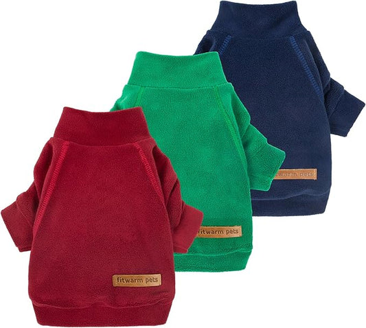 Fitwarm 3 Pack Classic Fleece Dog Sweater, Christmas Dog Winter Clothes for Small Dogs Boy Girl, Holiday Pet Apparel, Burgundy Red, Green, Navy Blue, XS