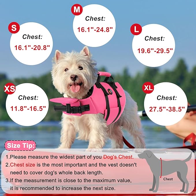 Dogcheer Dog Life Jacket with Zipper and Rescue Handle, Ripstop Puppy Life Vest with Chin Float for Swimming, Adjustable Swim Water Vest for Small Medium and Large Dogs-Pink,S