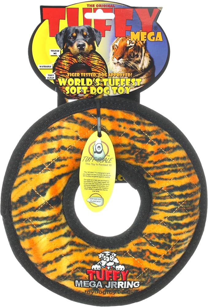 TUFFY - World's Tuffest Soft Dog Toy - MEGA -Multiple Layers. Made Durable, Strong & Tough. Interactive Play (Tug, Toss & Fetch). Machine Washable & Floats (Ring Tiger, Jr 2 Pack)