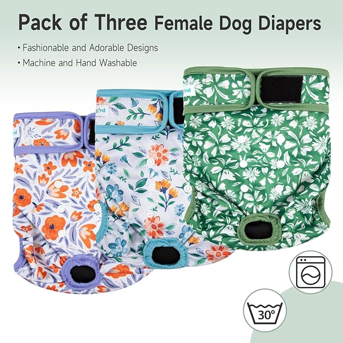 Paw Legend Washable Reusable Female Dog Period Diapers for Heat Doggie Puppy Diapers for Female Dogs (3 Pack, Medium)