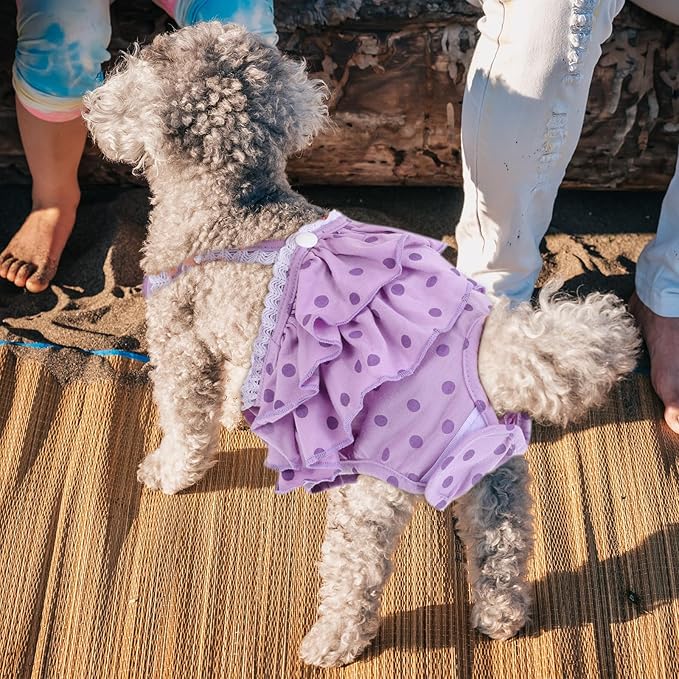 BESTonZON Pet Diaper Female Dog Physiological Nappies with Strap Polka Dot Skirt Design, Reusable Puppy Diapers Large Size for Heat Cycle Sanitary Protection