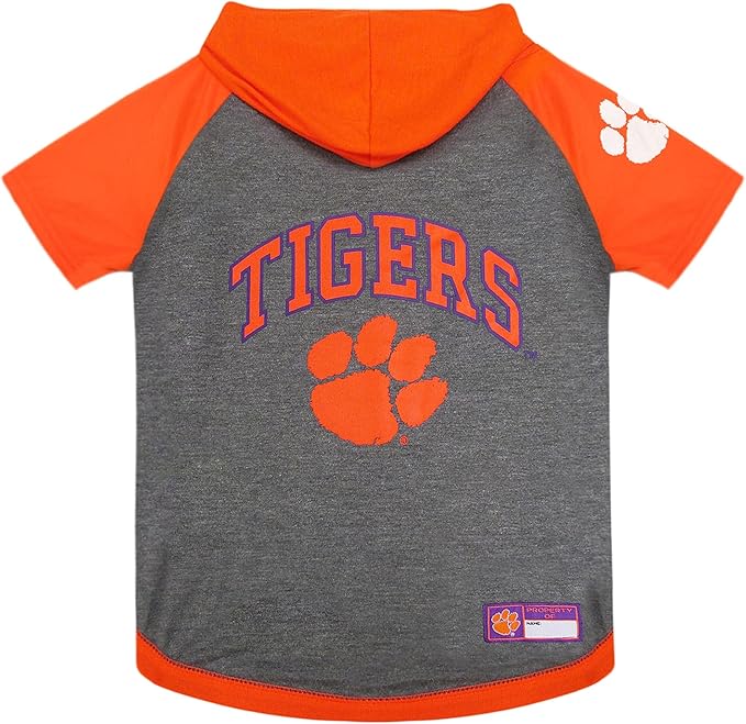 NCAA CLEMSON TIGERS HOODIE for DOGS & CATS, SMALL COLLEGIATE Licensed DOG HOODY Tee Shirt. Sports HOODY T-Shirt for Pets. COLLEGE Sporty Dog Hoodie Shirt.