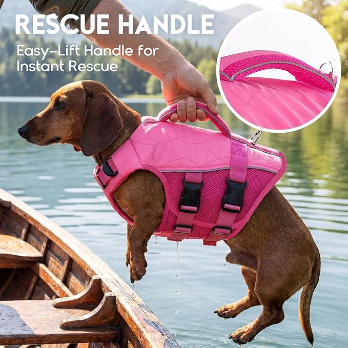 ASENKU Dog Life Jacket, High-Buoyancy Reflective Dog Swimming Vest with Durable Handles for Small/Medium/Large Dogs - Pool, Beach, Boating (Pink, S)