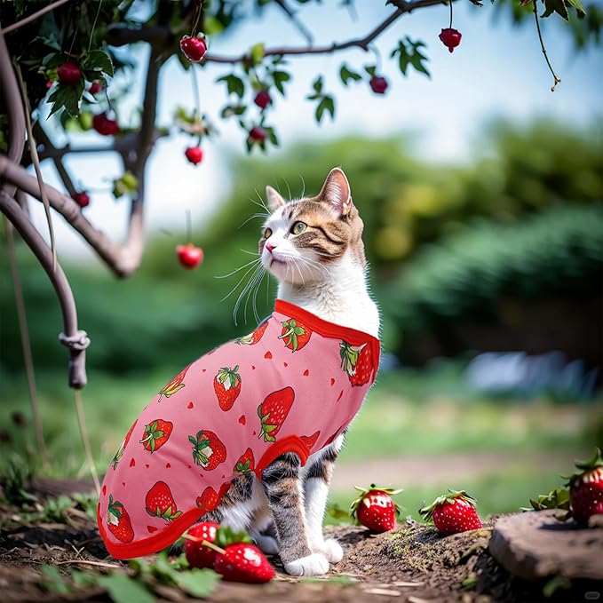 2pcs/Pack Dog Shirts Sleeveless for Large Breed Dog Girl Pink Red Strawberry Cherry Print Puppy Clothes Vest Outfit Light Soft Breathable