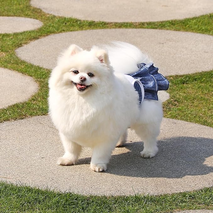 Reusable Dog Diapers Female 3 Pack Doggie Diapers for Period Heat Incontinence Puppy Training (Small, Jeans)