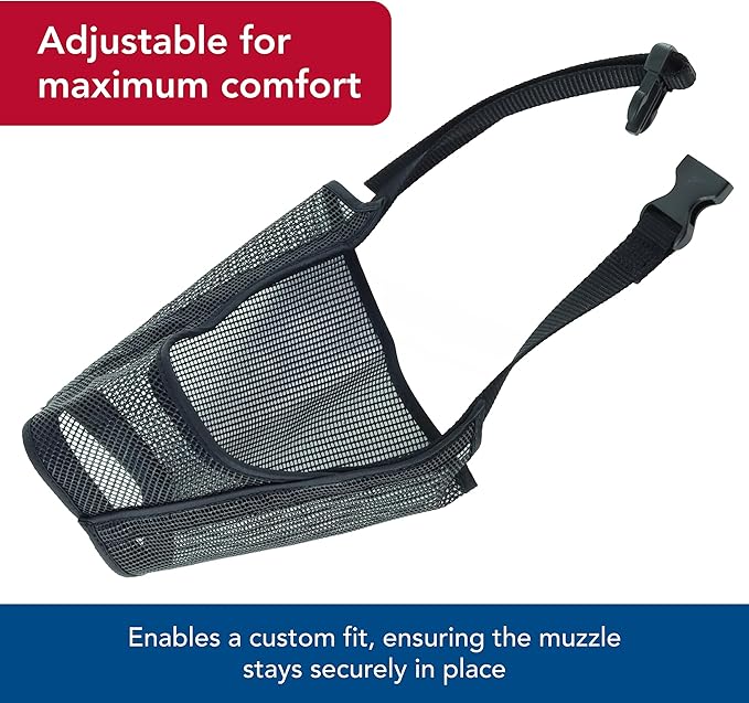 Coastal Pet Best Fit Adjustable Mesh Dog Muzzle - Soft Muzzle for Grooming Dogs with Open Front Design - Gentle, Durable Mesh for Temporary Muzzling - Black, 3"