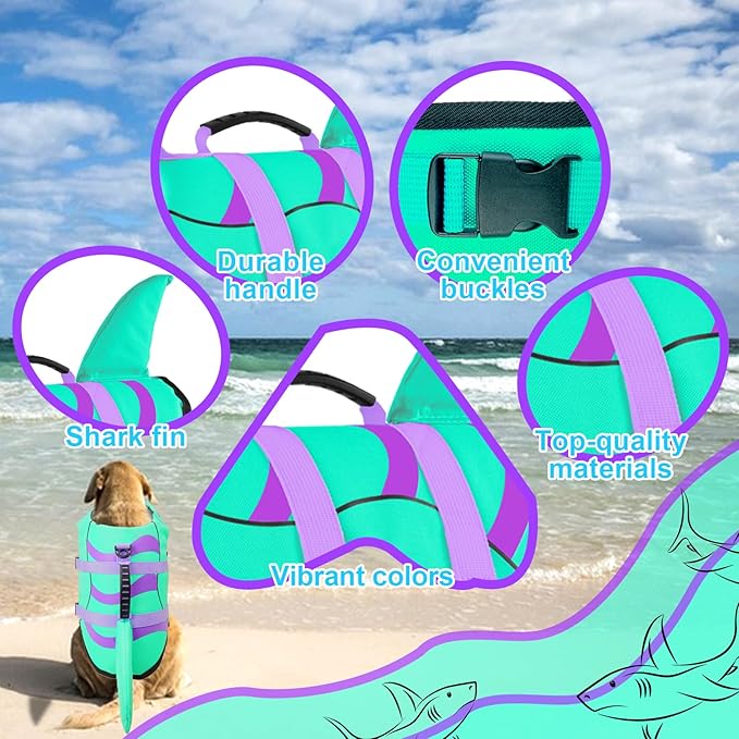 Fragralley Shark Dog Life Jacket, Easy to Put on Puppy Float Vest for Swimming and Boating, Vibrant & Adjustable Dog Life Preservers for Small Medium Large Dogs, Suit to Swim, Fish, Beach, Surfing