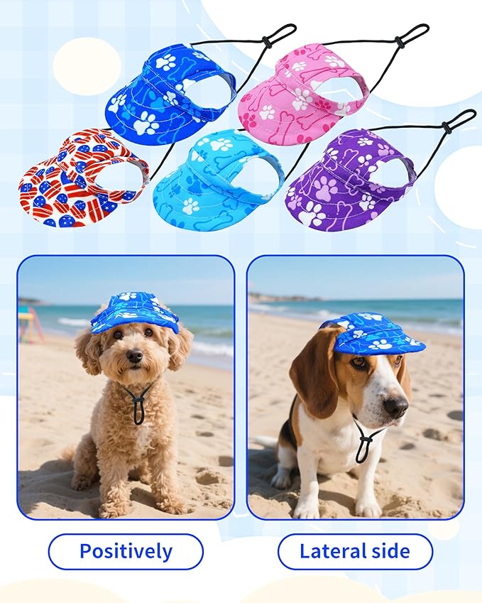 PET SHOW Dog Baseball Cap Paw Print Dog Visors for Medium Large Dogs Waterproof Pet Sun Hats with Ear Holes Adjustable Drawstring Boy Puppy Hat - Royal Blue/L