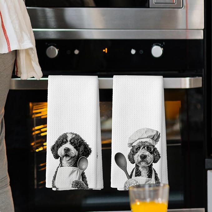 Funny Bernedoodle Kitchen Towels Set of 2, Dog Kitchen Accessories, Dog Chef Gift Hand Towel, Gifts for Dogs Mom Lovers Women, Dining Room Decorative Tea Towel Dish Towels 16x24 Inch